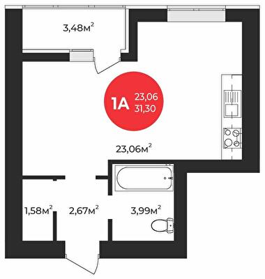 1-кімнатна 31.3 м² в ЖК Молодість від 23 800 грн/м², м. Ірпінь