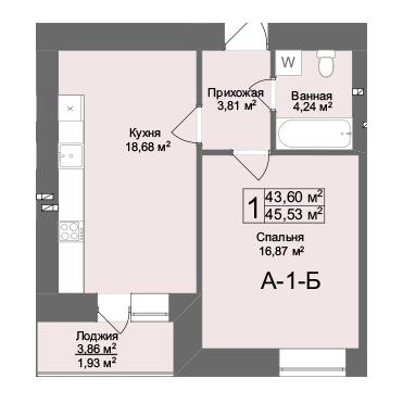1-кімнатна 45.53 м² в ЖК Комфорт на Салтівці від 24 000 грн/м², Харків