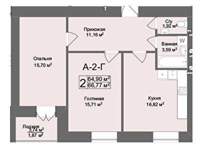2-кімнатна 66.77 м² в ЖК Комфорт на Салтівці від 21 500 грн/м², Харків