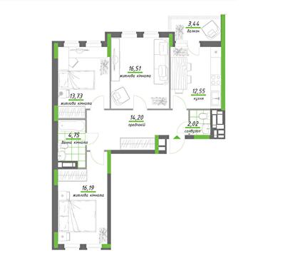 3-кімнатна 83.39 м² в ЖК Нивки-Парк від 48 804 грн/м², Київ