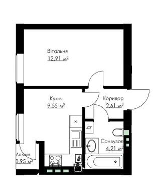 1-кімнатна 30.23 м² в ЖК Cherry House 3 від 16 000 грн/м², смт Гостомель