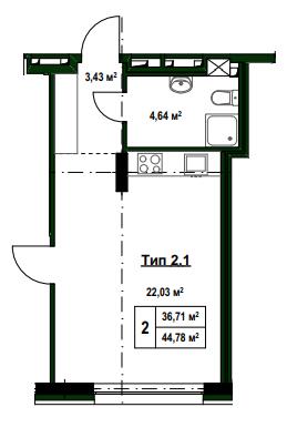 Студія 44.78 м² в ПБ на вул. Тургенєвська, 17 від 97 300 грн/м², Київ