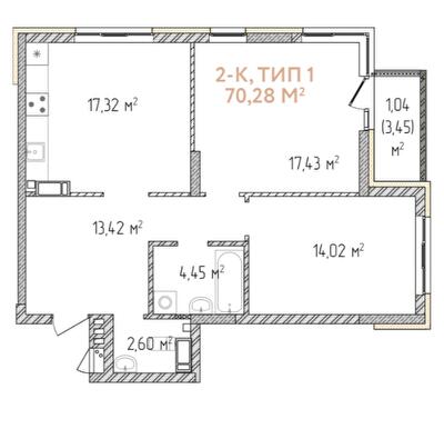 2-кімнатна 70.28 м² в ЖК Krona Park II від 23 188 грн/м², м. Бровари