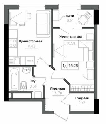 1-кімнатна 35.26 м² в ЖМ ARTVILLE від 22 650 грн/м², смт Авангард
