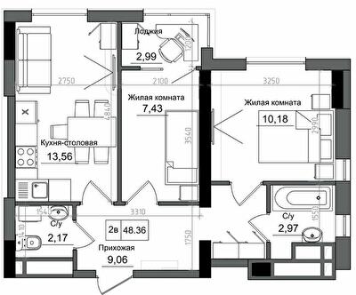 2-кімнатна 48.36 м² в ЖМ ARTVILLE від 22 350 грн/м², смт Авангард