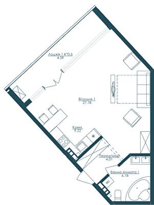 1-кімнатна 51.17 м² в ЖК KANDINSKY Odessa Residence від 51 421 грн/м², Одеса