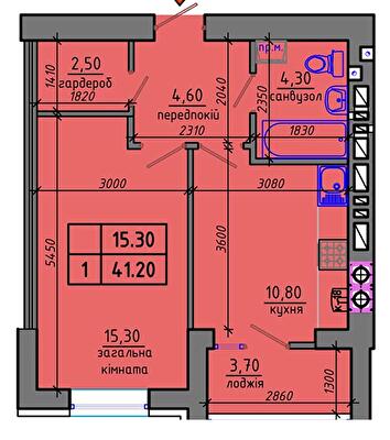 1-комнатная 41.2 м² в ЖК Gloria от 19 500 грн/м², Житомир