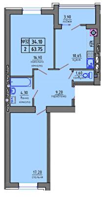 2-комнатная 63.75 м² в ЖК Gloria от 19 500 грн/м², Житомир