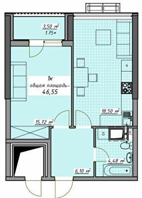 1-кімнатна 46.55 м² в ЖК Атмосфера від 22 850 грн/м², Одеса