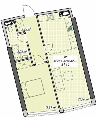 1-кімнатна 51.41 м² в ЖК Атмосфера від 28 400 грн/м², Одеса