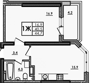 1-кімнатна 44.7 м² в ЖК Хвиля від 22 150 грн/м², Одеса