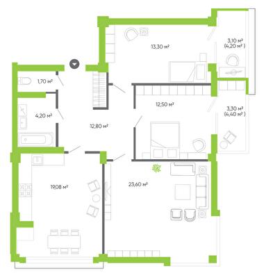 3-кімнатна 93.7 м² в ЖК Оселя Парк від 24 500 грн/м², Луцьк