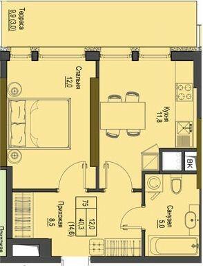 1-кімнатна 40.3 м² в ЖК Перший Французький від 38 800 грн/м², Одеса