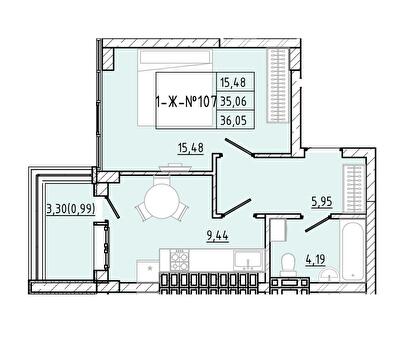 1-кімнатна 36.05 м² в ЖК Приморські Сади від 22 450 грн/м², Одеса