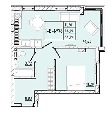 1-кімнатна 44.19 м² в ЖК Приморські Сади від 17 750 грн/м², Одеса