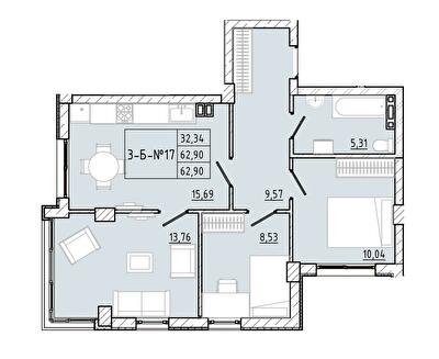 3-кімнатна 62.9 м² в ЖК Приморські Сади від 20 000 грн/м², Одеса