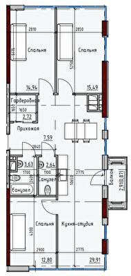 3-кімнатна 90.23 м² в ЖК Простір Eco City (Простір на Радісній від 22 800 грн/м², Одеса