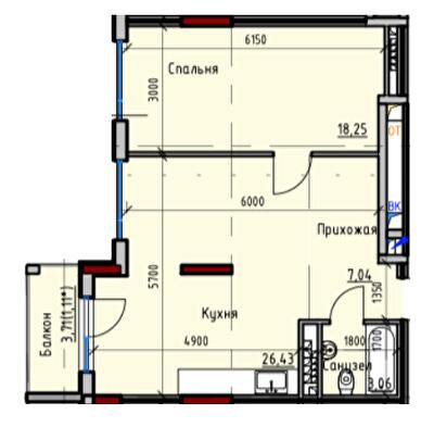 1-кімнатна 55.89 м² в ЖК Простір+ на Дачній від 29 450 грн/м², Одеса