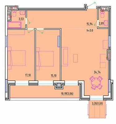 3-кімнатна 62.57 м² в ЖК Простір на Літературній від 30 100 грн/м², Одеса