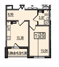 1-комнатная 43.26 м² в ЖК просп. Отрадный, 42 от 23 000 грн/м², Киев