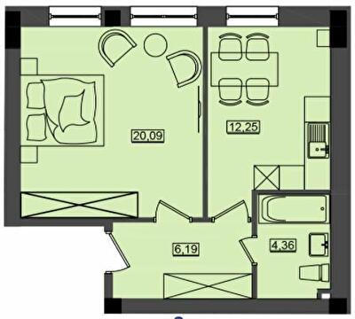 1-кімнатна 42.88 м² в ЖК Дім біля моря Premier від 18 400 грн/м², м. Южне