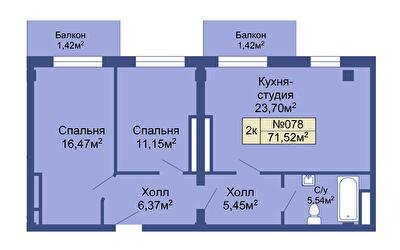 2-кімнатна 71.52 м² в ЖК Колумб від 20 800 грн/м², с. Крижанівка