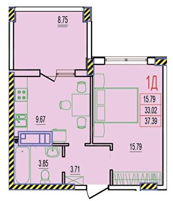 1-кімнатна 37.39 м² в ЖК RosenTal від 15 700 грн/м², с. Лиманка