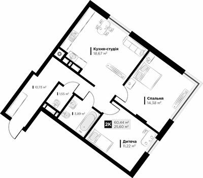 2-комнатная 60.44 м² в ЖК ARTHOUSE park от 27 800 грн/м², Львов