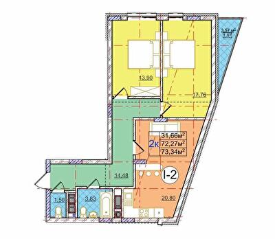 2-кімнатна 73.34 м² в ЖК на вул. Перфецького від 24 200 грн/м², Львів