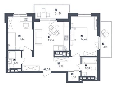 2-комнатная 66.2 м² в ЖК Сад Песен от 32 450 грн/м², Львов