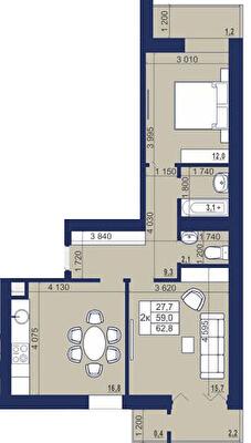 2-кімнатна 62.8 м² в ЖК Набережний від 12 500 грн/м², м. Червоноград