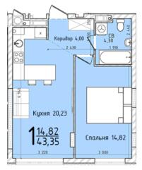 1-кімнатна 43.35 м² в ЖК Континент від 23 000 грн/м², с. Сокільники