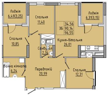 3-комнатная 96.55 м² в ЖК Sonata от 15 800 грн/м², Ивано-Франковск