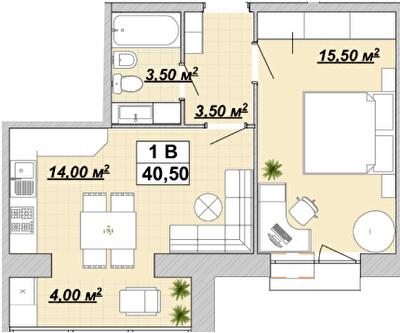 1-кімнатна 40.5 м² в ЖР Княгинин від 13 500 грн/м², Івано-Франківськ