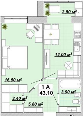1-кімнатна 43.1 м² в ЖР Княгинин від 13 500 грн/м², Івано-Франківськ