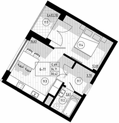1-комнатная 38.42 м² в Апарт-комплекс COMPASS CENTER от 67 250 грн/м², Киев