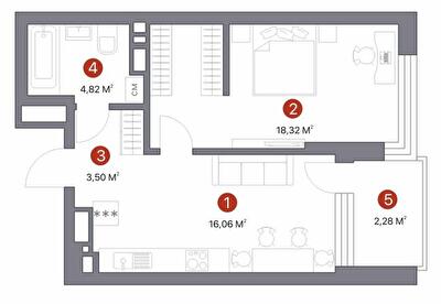 1-комнатная 44.98 м² в ЖК 7 KVARTAL от 29 900 грн/м², Киев