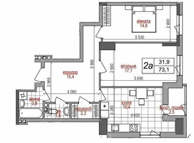 2-комнатная 73.1 м² в ЖК West House от 39 900 грн/м², Киев