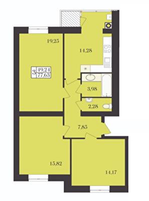 3-комнатная 77.63 м² в ЖК Элегант от 17 000 грн/м², Хмельницкий