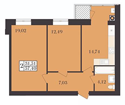 2-комнатная 57.4 м² в ЖК Элегант от 17 000 грн/м², Хмельницкий