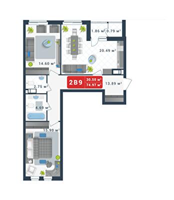 2-кімнатна 74.73 м² в ЖК Причал 8 від 37 083 грн/м², Київ
