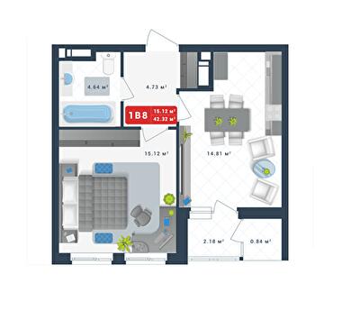 1-кімнатна 42.32 м² в ЖК Причал 8 від 32 653 грн/м², Київ