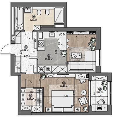 1-кімнатна 60.94 м² в ЖК Dynastia BC від 22 600 грн/м², м. Біла Церква