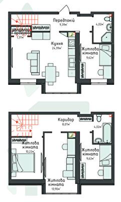 Двухуровневая 95.05 м² в Клубная резиденция O`Club от 28 794 грн/м², с. Крюковщина