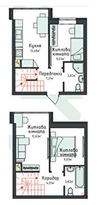 Двухуровневая 66.34 м² в Клубная резиденция O`Club от 31 765 грн/м², с. Крюковщина