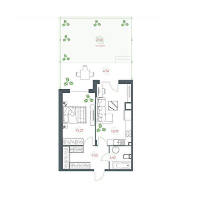 1-комнатная 52.75 м² в ЖК Озерный гай (Гатное) от 25 500 грн/м², с. Гатное