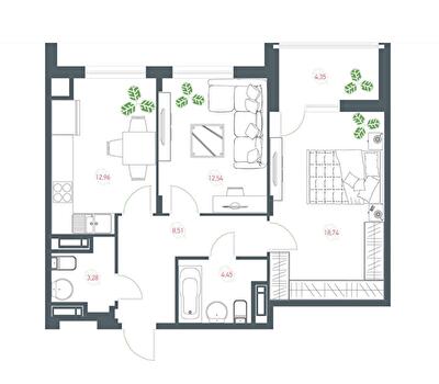2-комнатная 64.84 м² в ЖК Озерный гай (Гатное) от 25 293 грн/м², с. Гатное