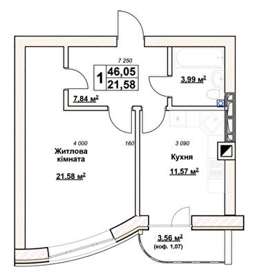 1-кімнатна 46.05 м² в ЖК Гранд Парк від 21 000 грн/м², м. Бровари