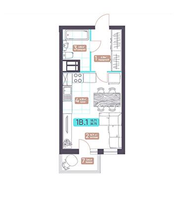 1-кімнатна 36.75 м² в ЖК Теремки від 36 789 грн/м², Київ