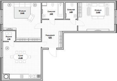 2-комнатная 62.5 м² в ЖК Евромисто от 26 000 грн/м², с. Крюковщина